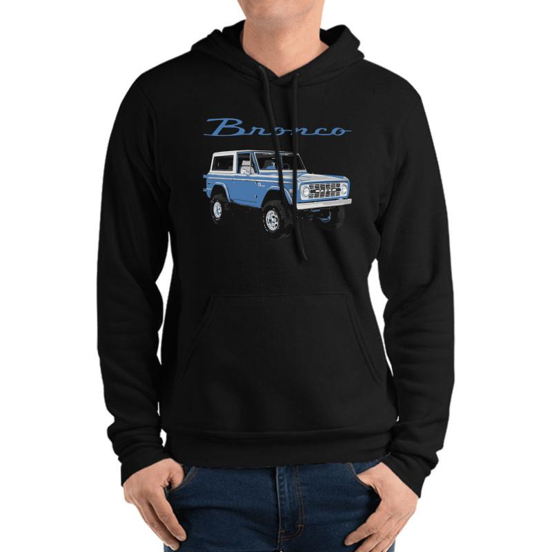 1975 Blue Classic Ford Bronco Unisex Hooded Sweatshirt Men Black