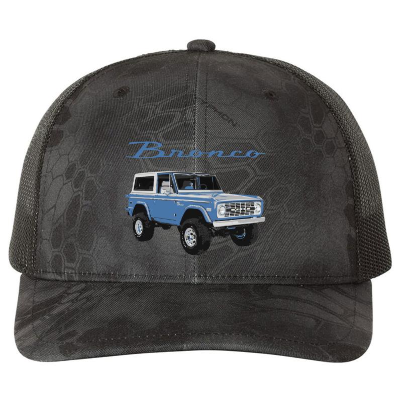 1975 Blue Classic Ford Bronco Richardson Premium Trucker Snapback Cap  Kryptek Typhon Black