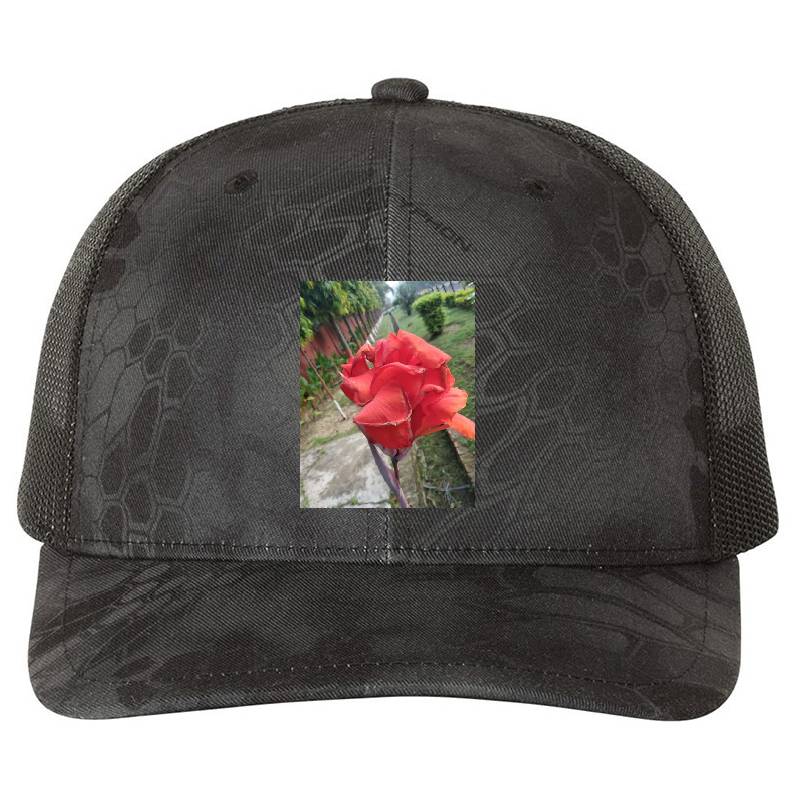 Beautiful Red Orange Flower Premium Flat Bill Snapback Caps