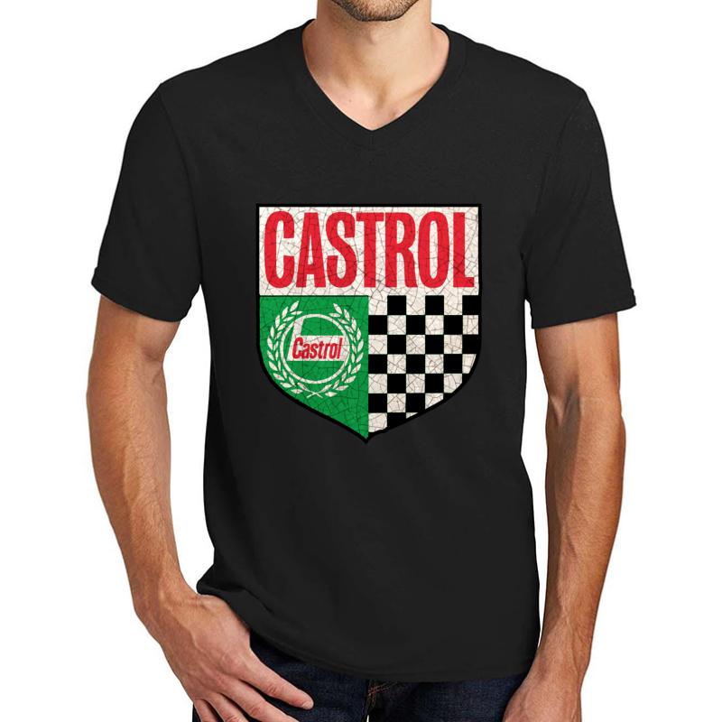 Vintage Castrol Motor Oil Racing Decal Unisex V-Neck T-Shirt Men Black