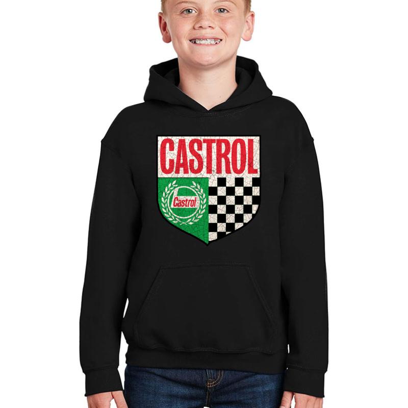 Vintage Castrol Motor Oil Racing Decal Youth Hooded Sweatshirt Boy Black