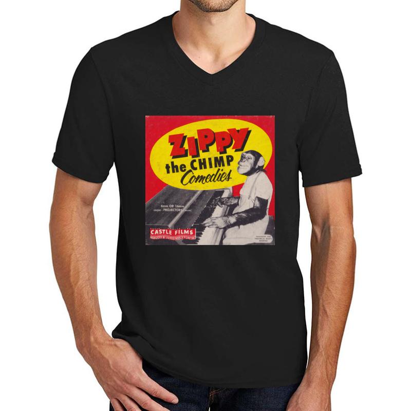 Zippy The Chimp Comedies Castle Films Unisex V-Neck T-Shirt Men Black