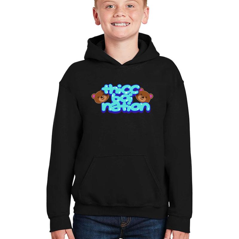 Thicc Boi Nation 2 Bears 1 Cave Youth Hooded Sweatshirt Boy Black