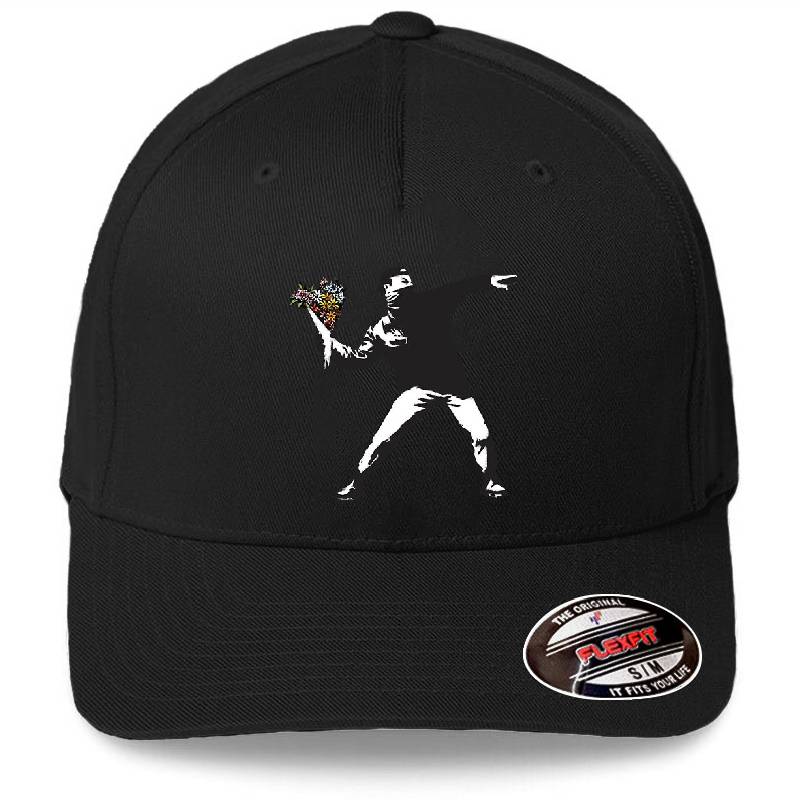 Banksy graffiti Protest anarchist throwing flowers Thrower Make Art not war on white background HD HIGH QUALITY ONLINE STORE Richardson Premium Trucker Snapback Caps