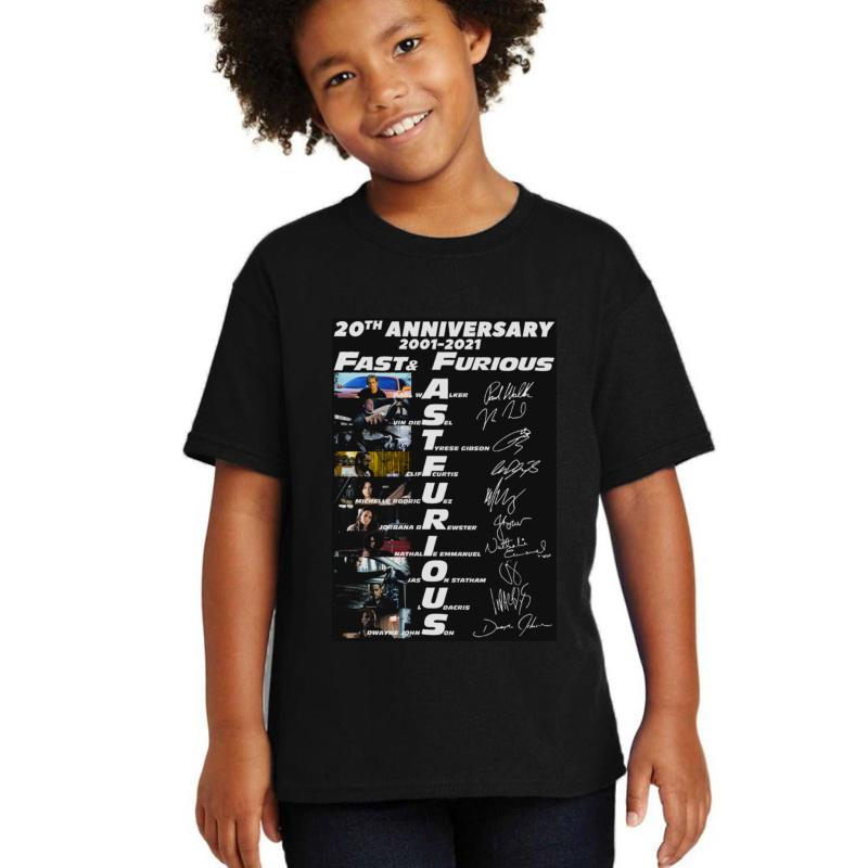 20Th Anniversary 2001 2021 Fast Furious Signatures Youth T-Shirt Boy Black