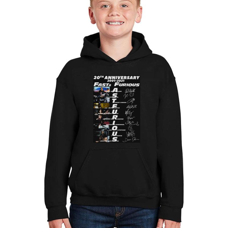 20Th Anniversary 2001 2021 Fast Furious Signatures Youth Hooded Sweatshirt Boy Black