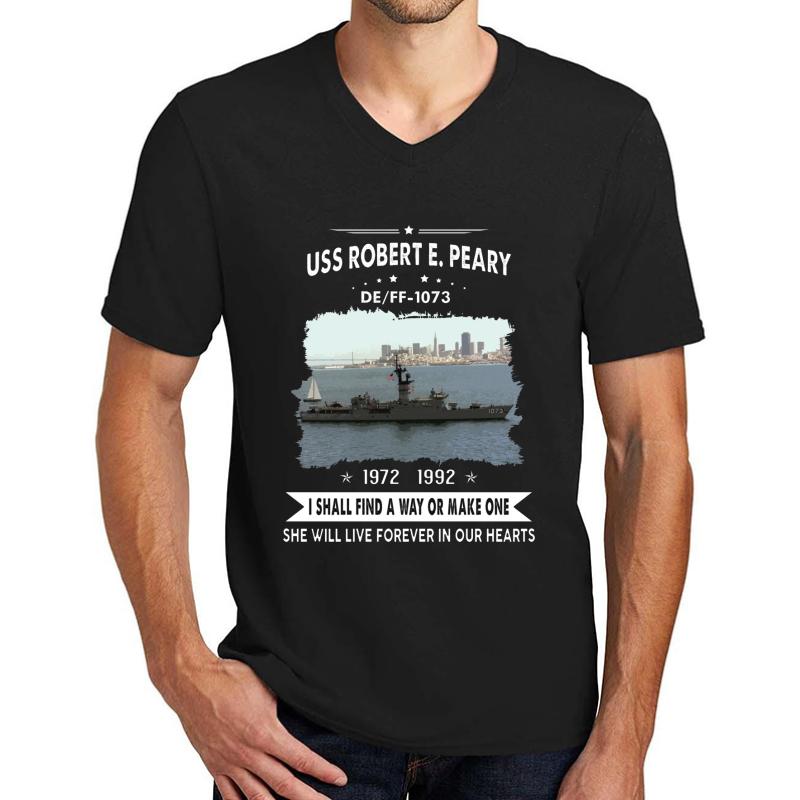 Uss Robert E. Peary Ff-1073  Unisex V-Neck T-Shirt Men Black