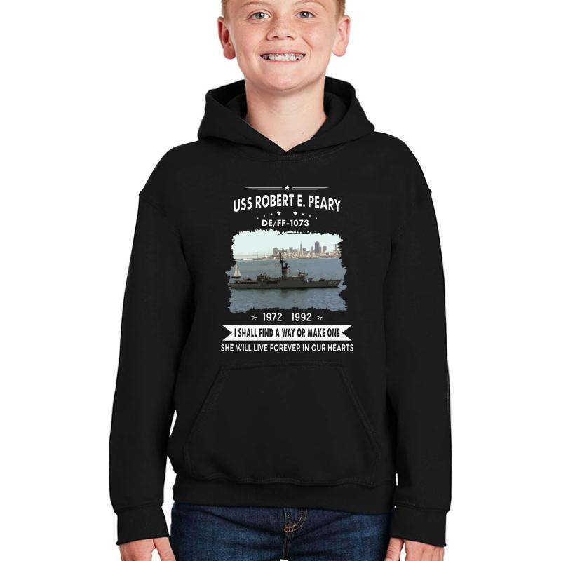 Uss Robert E. Peary Ff-1073  Youth Hooded Sweatshirt Boy Black