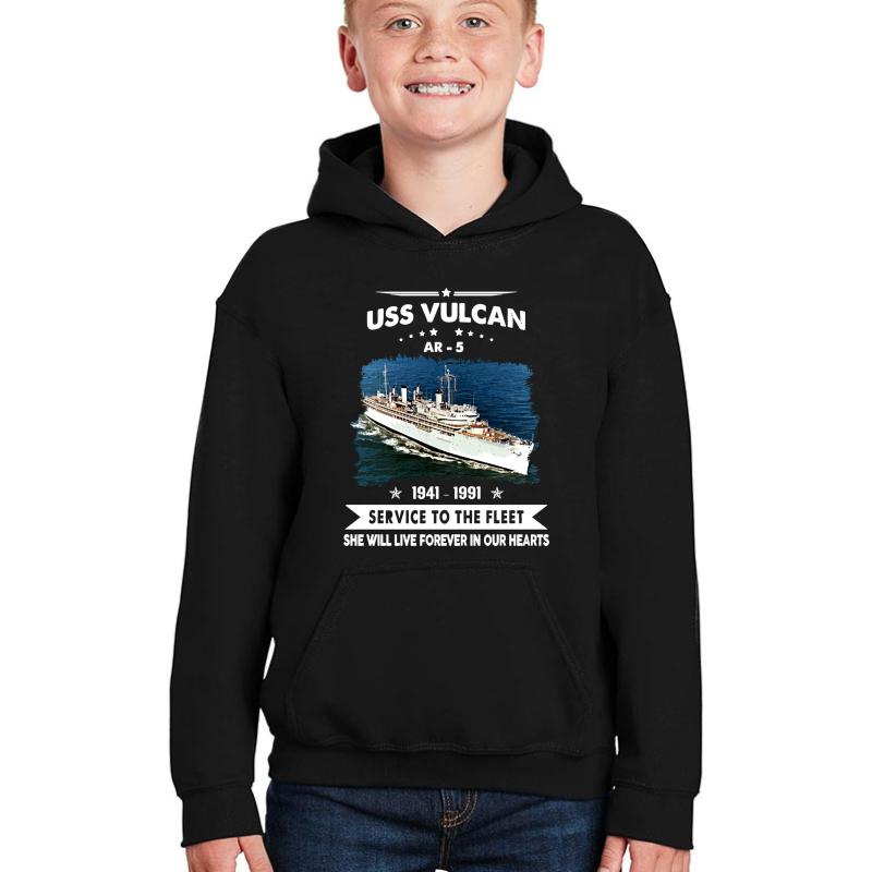 Uss Vulcan Ar-5  Youth Hooded Sweatshirt Boy Black