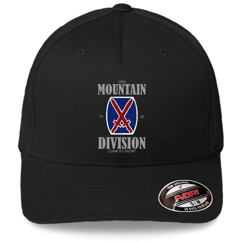 10Th Mountain Division Distressed  Flexfit Baseball Cap  Black