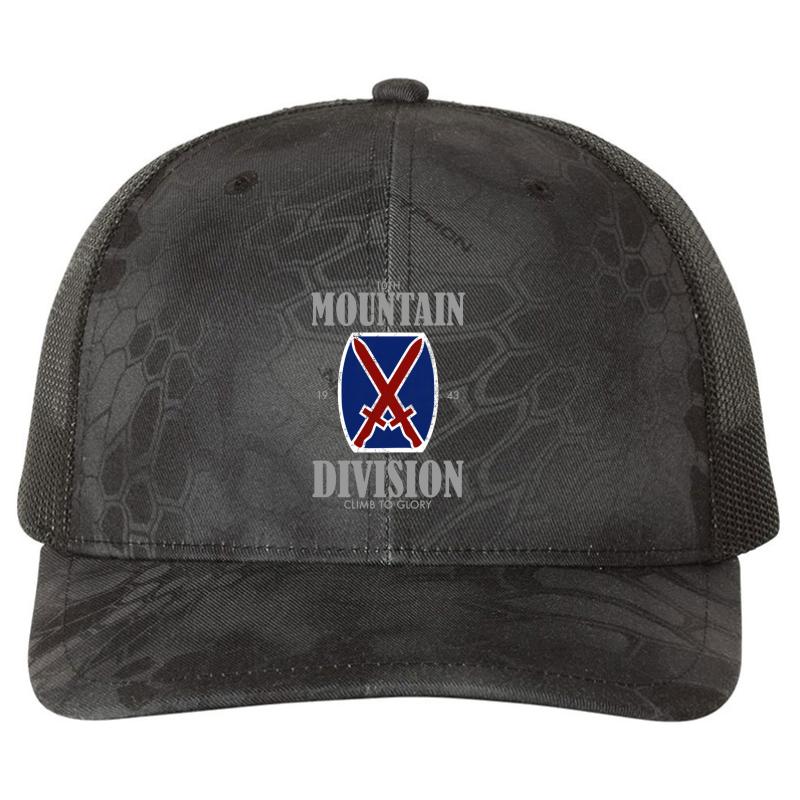 10Th Mountain Division Distressed  Richardson Premium Trucker Snapback Cap  Kryptek Typhon Black