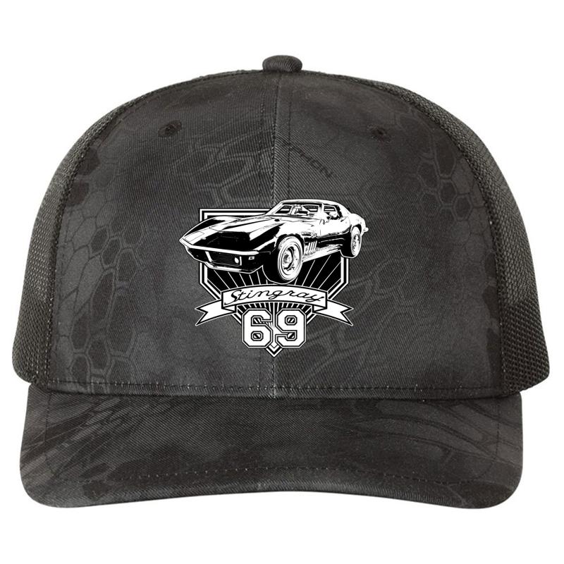 1969 Corvette Stingray Richardson Premium Trucker Snapback Cap  Kryptek Typhon Black