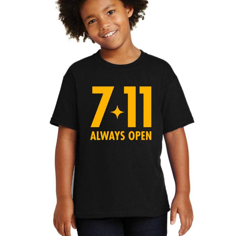 7-11 Always Open Original Design  Youth T-Shirt Boy Black