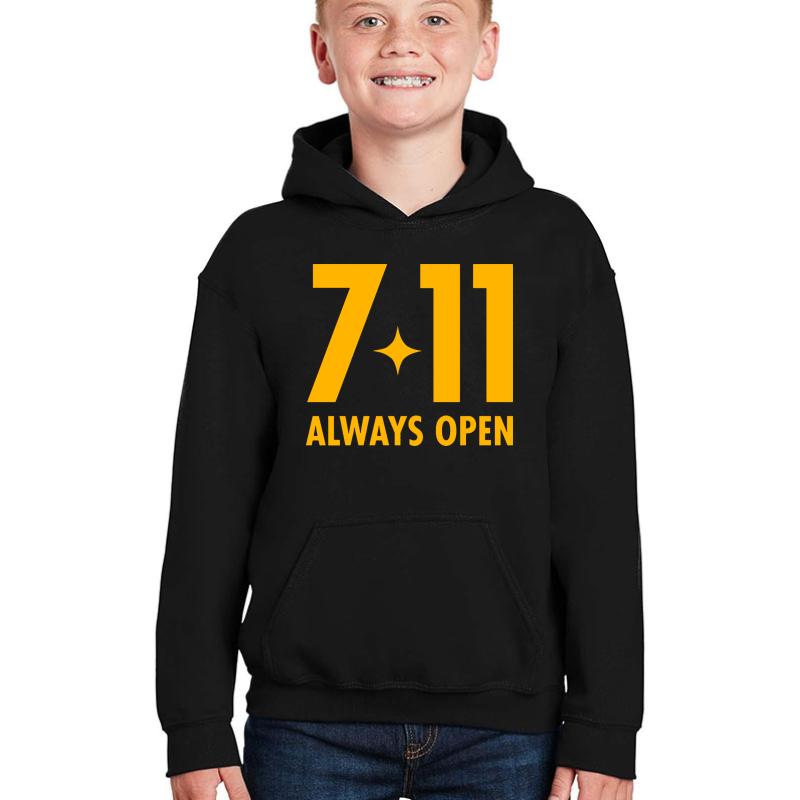 7-11 Always Open Original Design  Youth Hooded Sweatshirt Boy Black