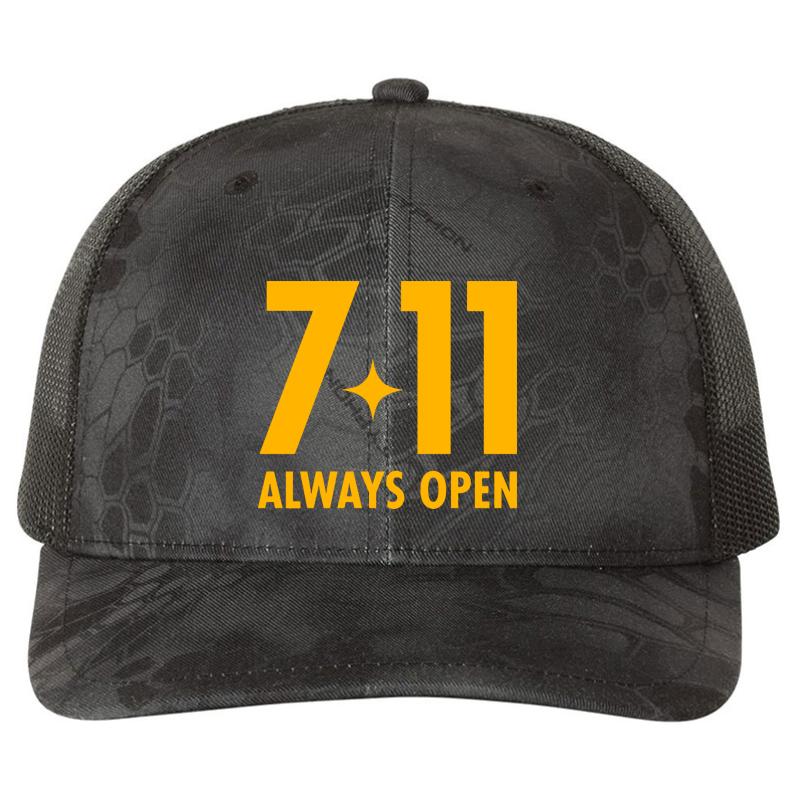 7-11 Always Open Original Design  Richardson Premium Trucker Snapback Cap  Kryptek Typhon Black