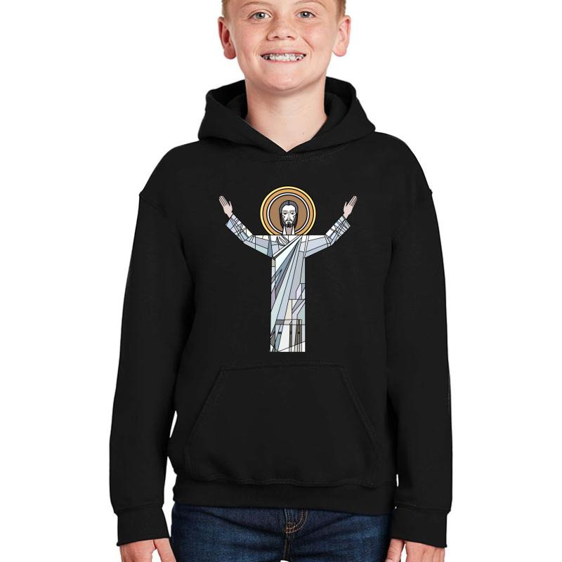 Touchdown Jesus Youth Hooded Sweatshirt Boy Black