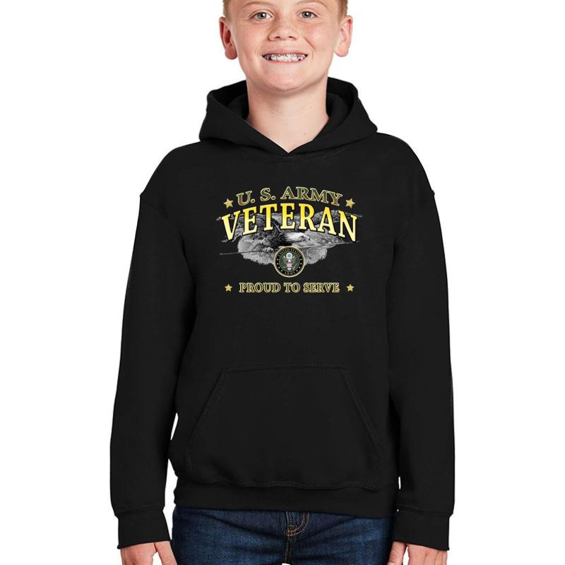 U.S. Army Veteran - Proud To Serve Youth Hooded Sweatshirt Boy Black