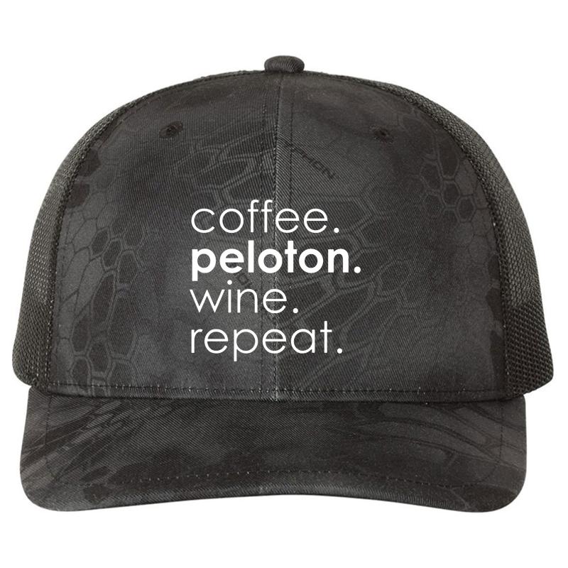 Womens Coffee. Peloton. Wine. Repeat Richardson Premium Trucker Snapback Cap  Kryptek Typhon Black