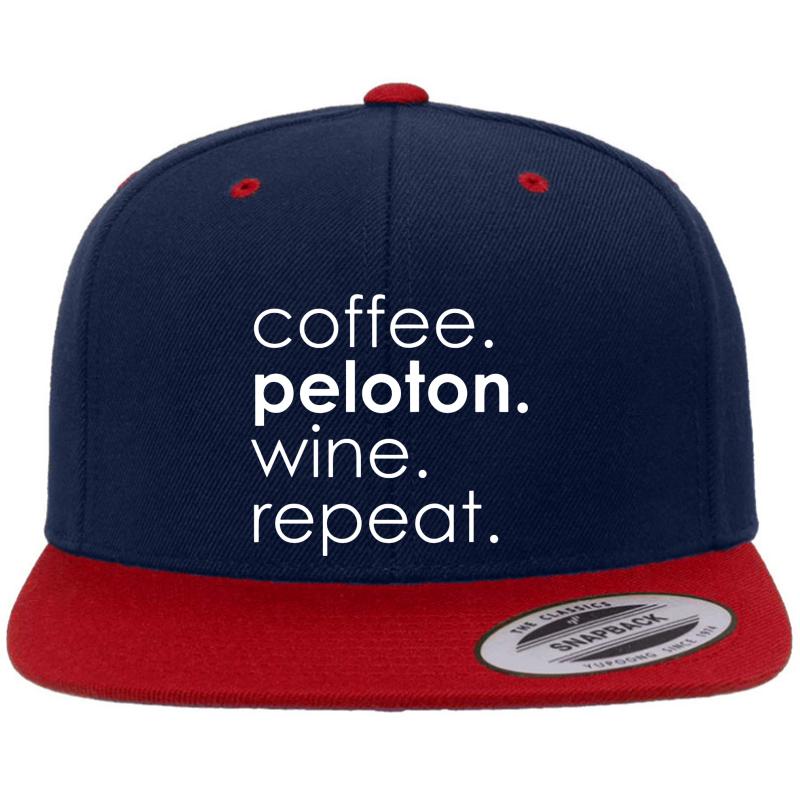 Womens Coffee. Peloton. Wine. Repeat Premium Flat Bill Snapback Cap  Navy