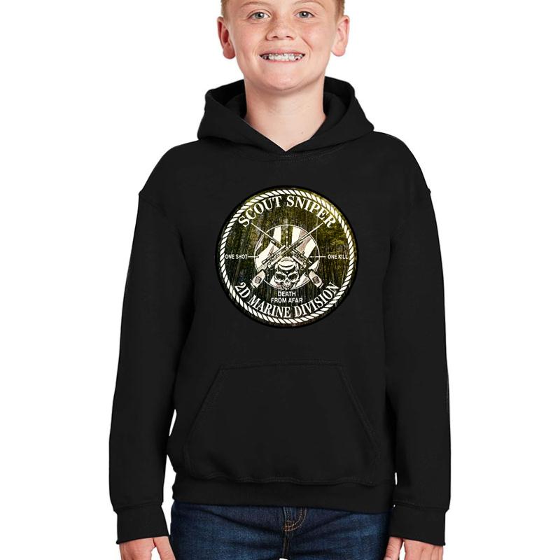 2Nd Division Marine Scout Sniper Youth Hooded Sweatshirt Boy Black