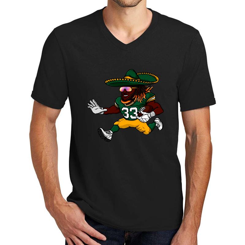 Aaron Jones Green Bay Packers Sombrero Unisex V-Neck T-Shirt Men Black