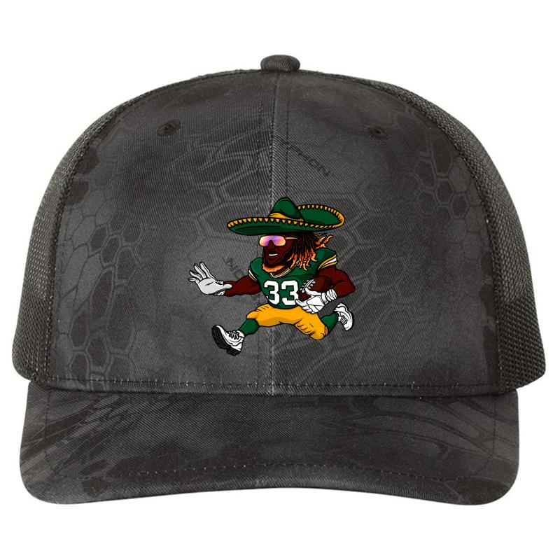 Aaron Jones Green Bay Packers Sombrero Richardson Premium Trucker Snapback Cap  Kryptek Typhon Black