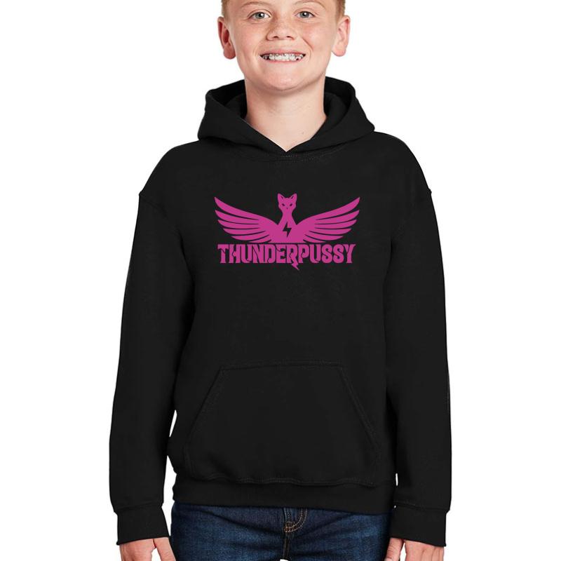 Thunder Pussy Logo Hd Youth Hooded Sweatshirt Boy Black