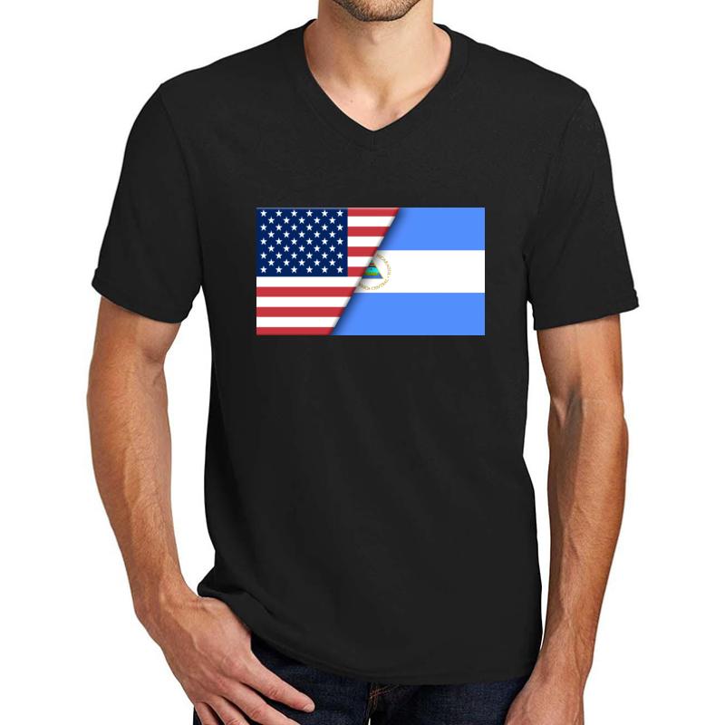 Usa Flag Nicaragua Nicaraguan Flag Immigrant Ancestry Homeland Pride Unisex V-Neck T-Shirt Men Black