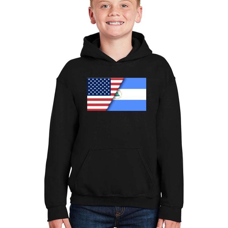 Usa Flag Nicaragua Nicaraguan Flag Immigrant Ancestry Homeland Pride Youth Hooded Sweatshirt Boy Black