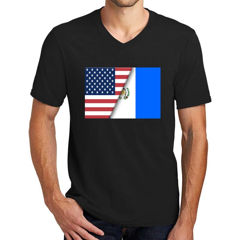 Usa Flag Guatemala Guatemalan Flag Immigrant Ancestry Homeland Pride Unisex V-Neck T-Shirt Men Black