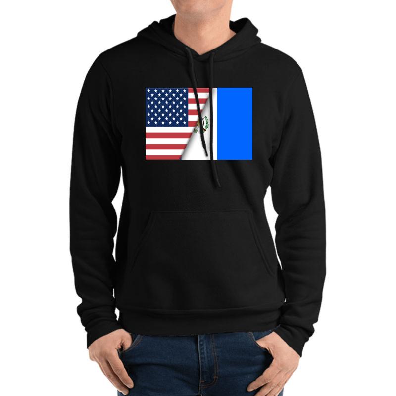 Usa Flag Guatemala Guatemalan Flag Immigrant Ancestry Homeland Pride Unisex Hooded Sweatshirt Men Black