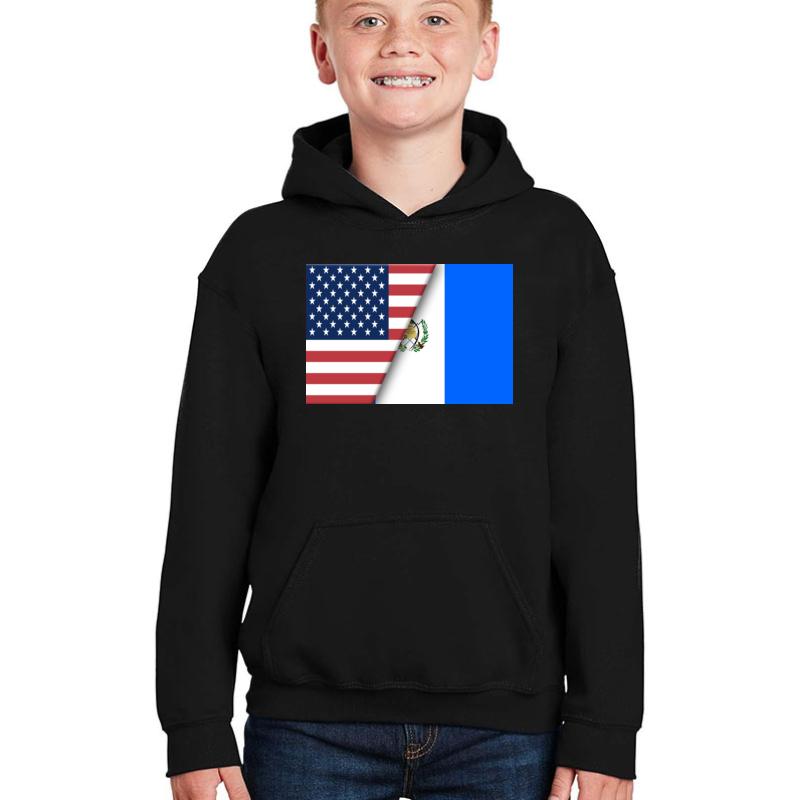 Usa Flag Guatemala Guatemalan Flag Immigrant Ancestry Homeland Pride Youth Hooded Sweatshirt Boy Black