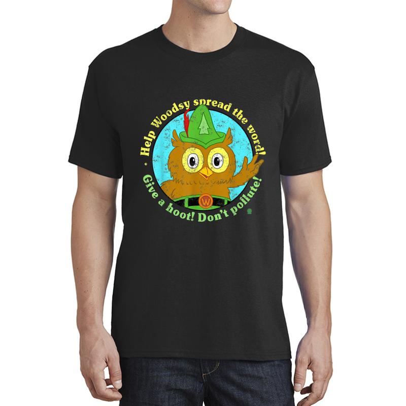 Woodsy Owl Give A Hoot Don't Pollute Distressed Unisex T-Shirt Men Black