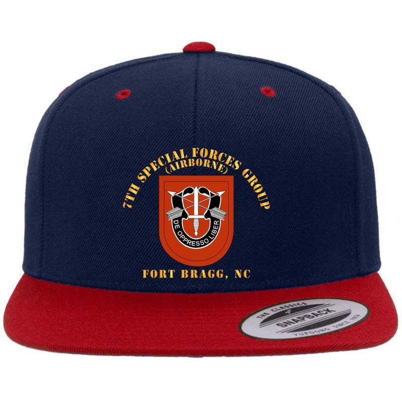 Army - 7Th Special Forces Group W Flash - Fbnc Premium Flat Bill Snapback Cap  Navy