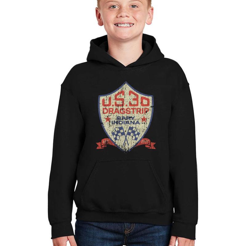 U.S. 30 Dragstrip 1954 Youth Hooded Sweatshirt Boy Black