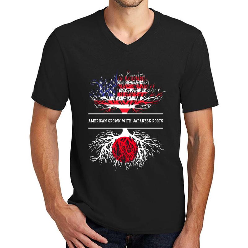 American Grown With Japanese Roots Japan Unisex V-Neck T-Shirt Men Black