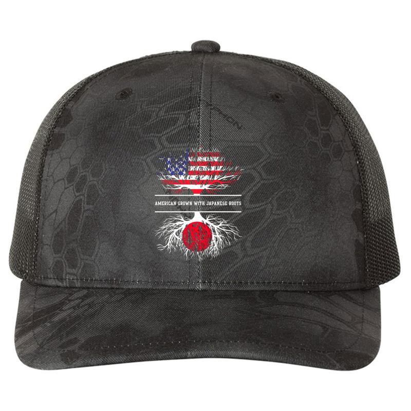 American Grown With Japanese Roots Japan Richardson Premium Trucker Snapback Cap  Kryptek Typhon Black