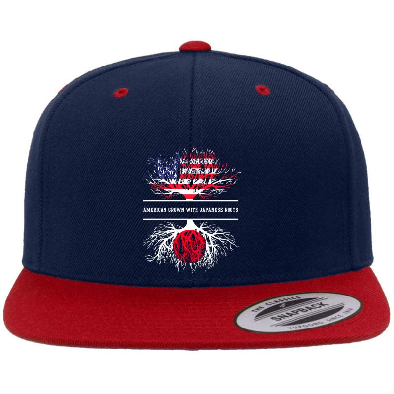 American Grown With Japanese Roots Japan Premium Flat Bill Snapback Cap  Navy