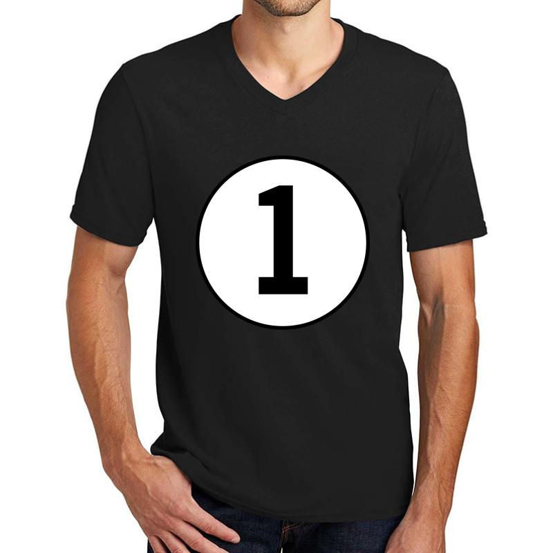 1. 1St. First. Number One. One. Number 1. Racing. Numero Uno. British Racing Green. Win. Winner. Unisex V-Neck T-Shirt Men Black