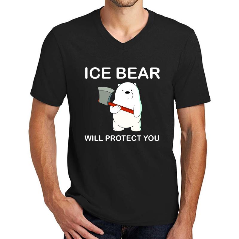 We Bare Bears Ice Bear Will Protect You Unisex V-Neck T-Shirt Men Black