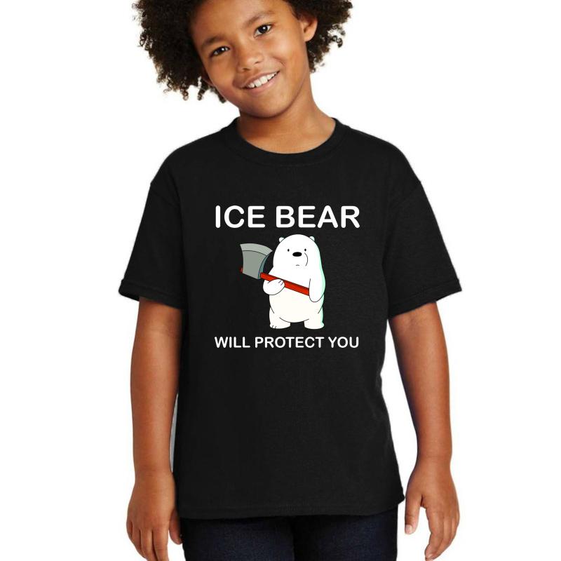 We Bare Bears Ice Bear Will Protect You Youth T-Shirt Boy Black