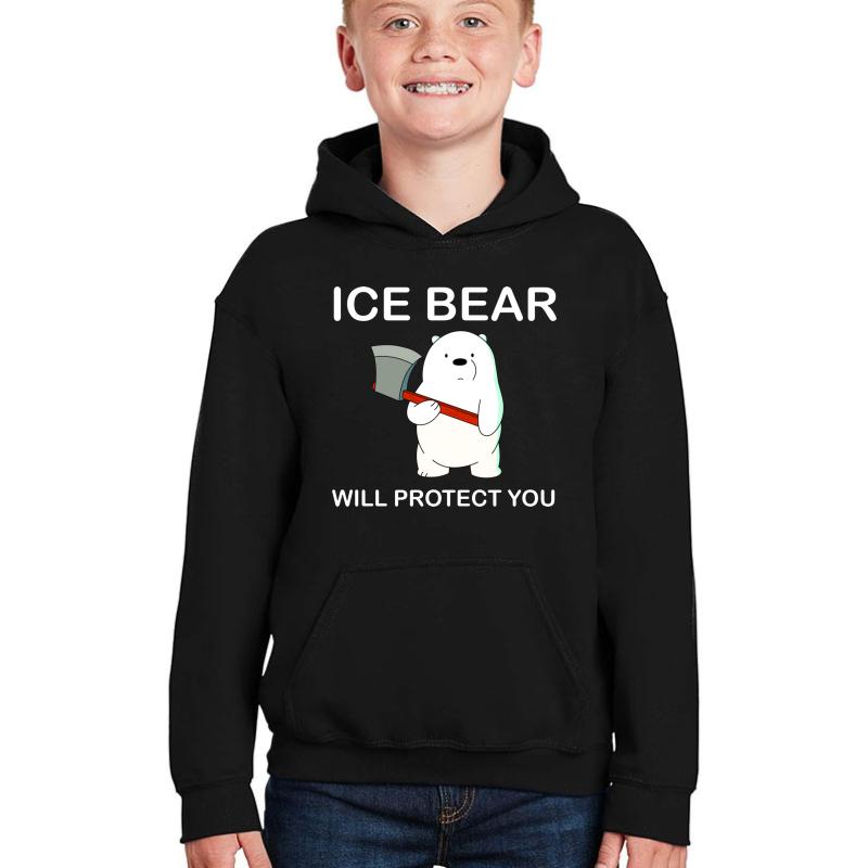 We Bare Bears Ice Bear Will Protect You Youth Hooded Sweatshirt Boy Black