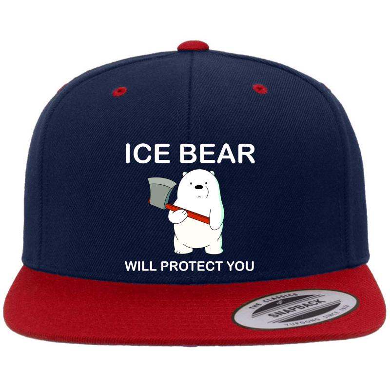 We Bare Bears Ice Bear Will Protect You Premium Flat Bill Snapback Cap  Navy