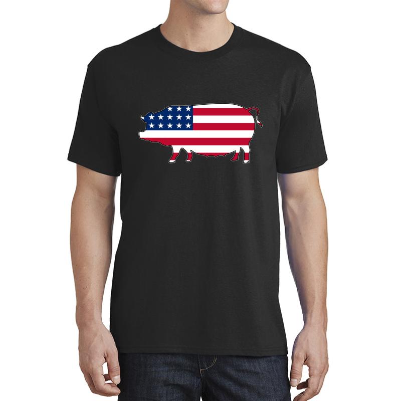 American Flag Pig Unisex T-Shirt Men Black