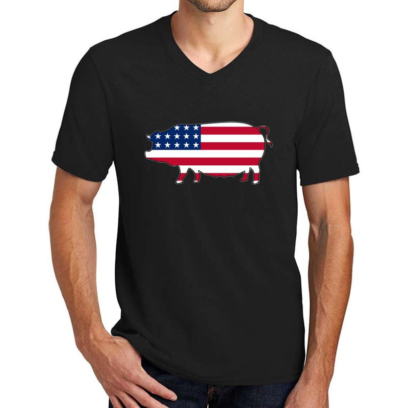 American Flag Pig Unisex V-Neck T-Shirt Men Black