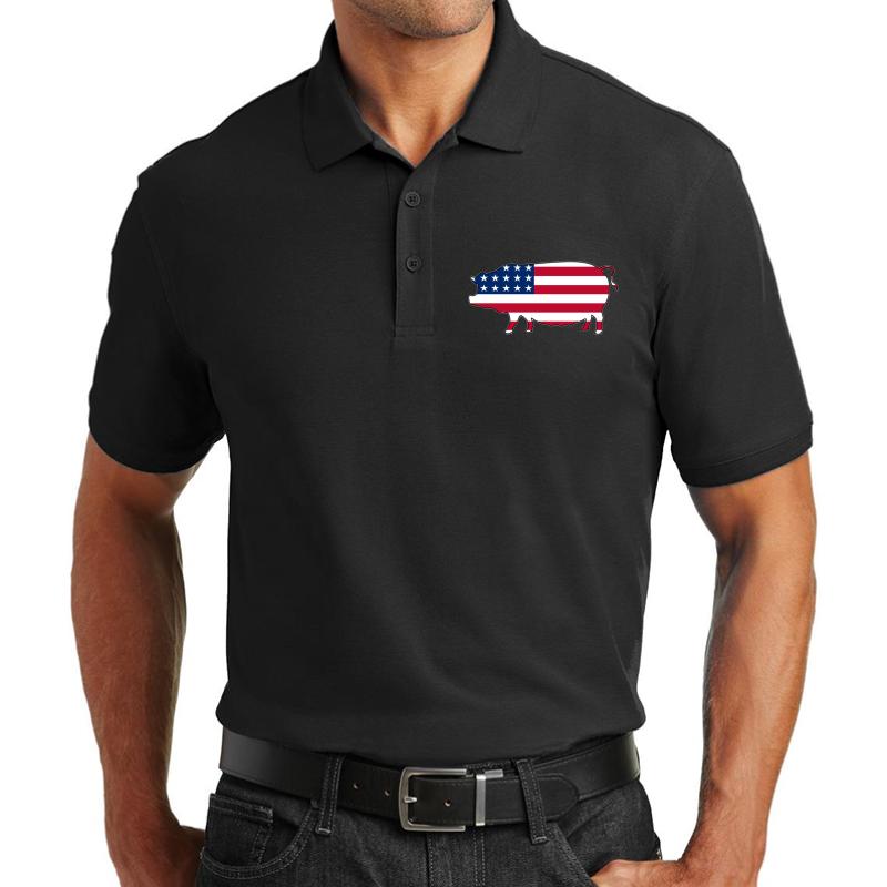 American Flag Pig Unisex Polo Jersey Sport Shirt Men Black