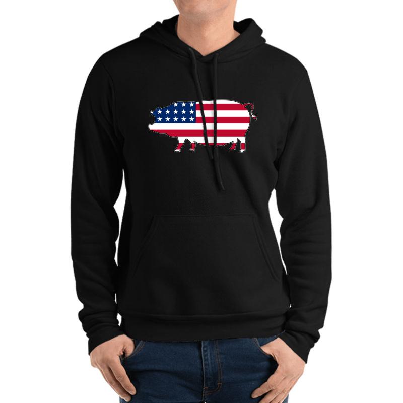 American Flag Pig Unisex Hooded Sweatshirt Men Black