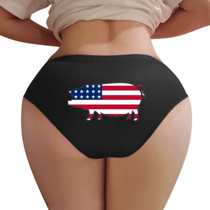 American Flag Pig Women Underwear Panties Women Black