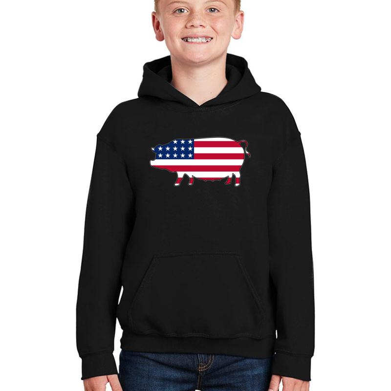 American Flag Pig Youth Hooded Sweatshirt Boy Black