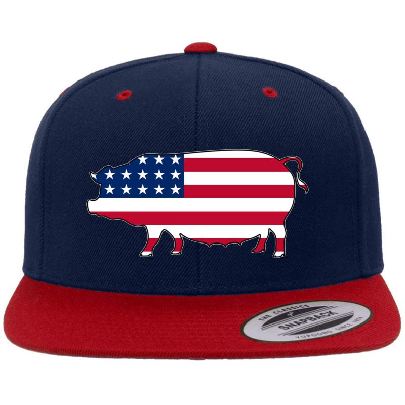 American Flag Pig Premium Flat Bill Snapback Cap  Navy